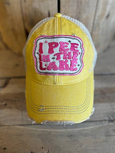 I Pee in The Lake Distressed Mesh Snapback Baseball Cap